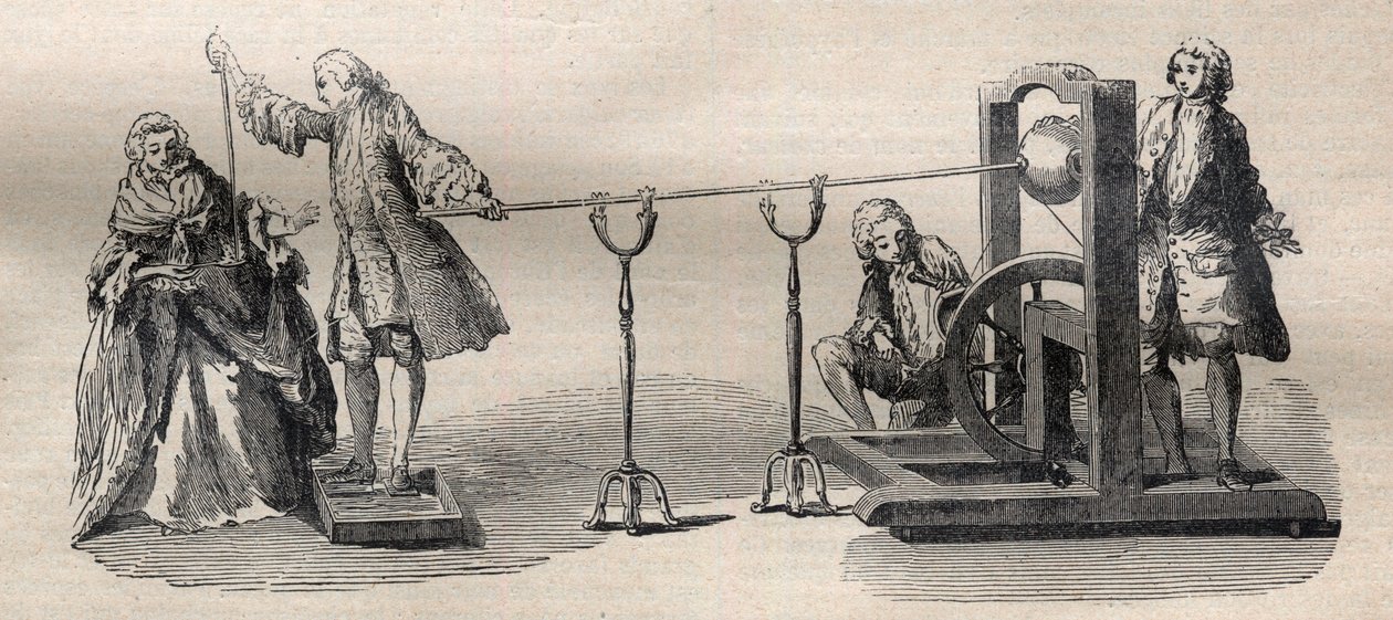 Erfahrung mit der Boze-Maschine: Entzündung des Weingeistes mit der Spitze eines Schwertes von Unknown artist