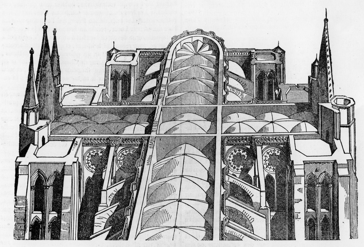 Außen- und Oberteil der Kathedrale von Chartres (28) nach dem Brand vom 4. und 5. Juni - in „Le magasin picturesque“, Juli 1836 von Unknown artist