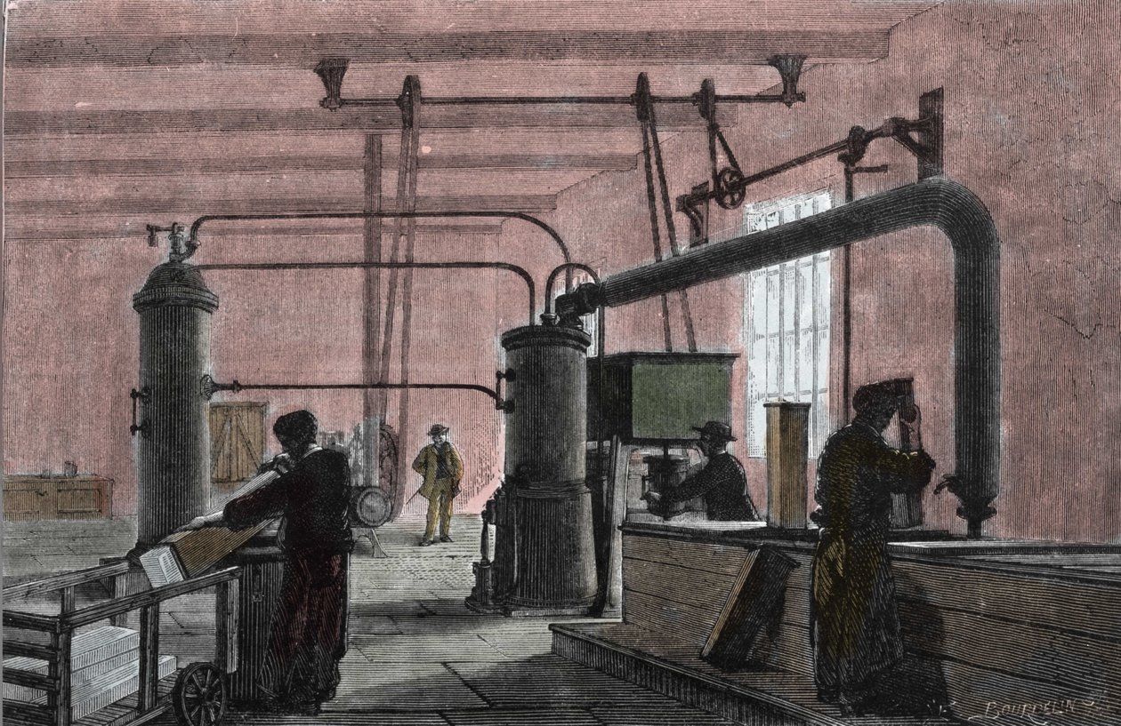 Fabrik zur Herstellung von Eis mit dem System von Ferdinand Carre (1824-1894). Gravur aus dem 19. Jahrhundert. von Unknown artist