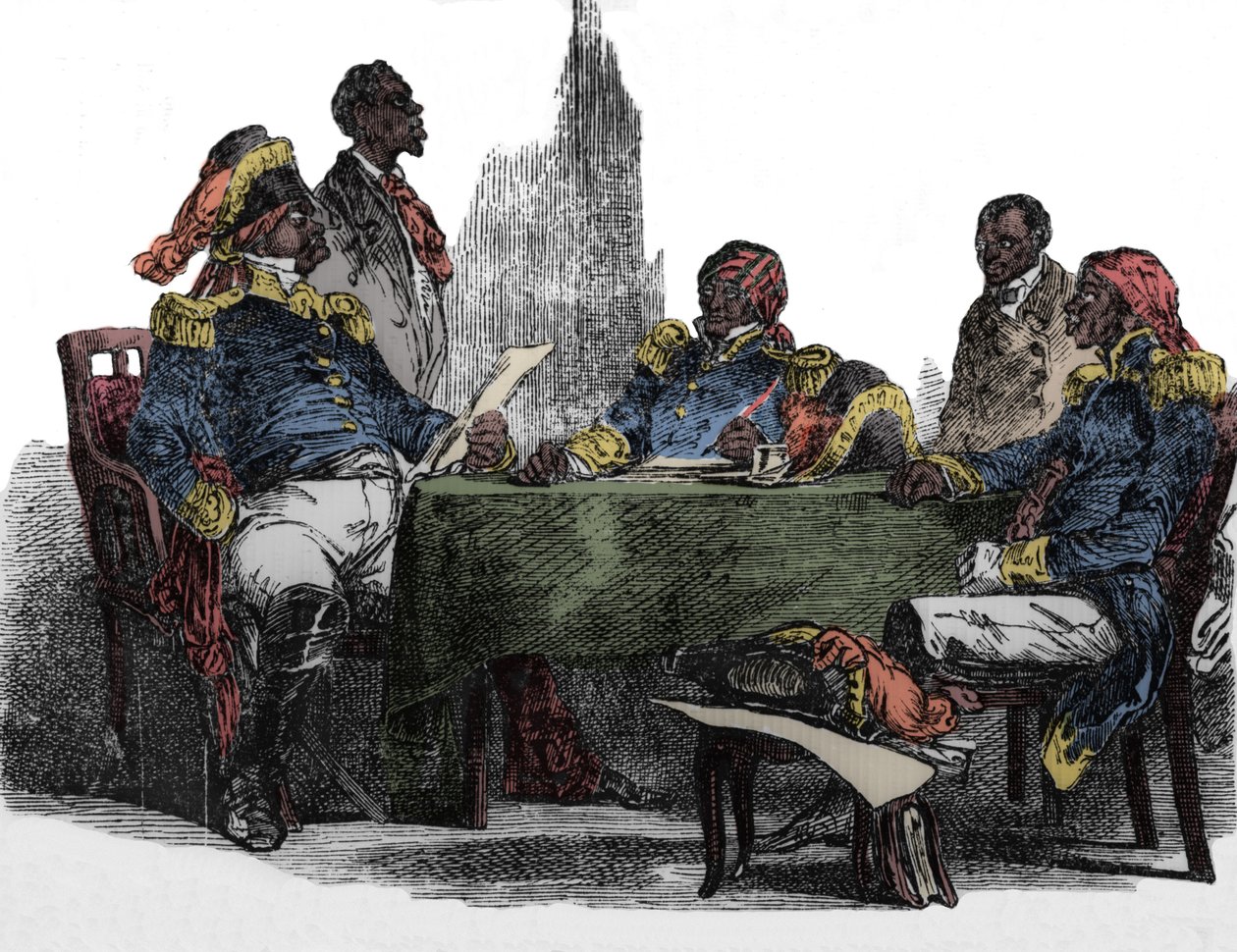 Faustin Soulouque (1782-1867) genannt Faustin I., Kaiser von Haiti von 1847 bis 1859, dargestellt bei einem Treffen. Gravur aus „Emporio picturesco“ 1850 von Unknown artist