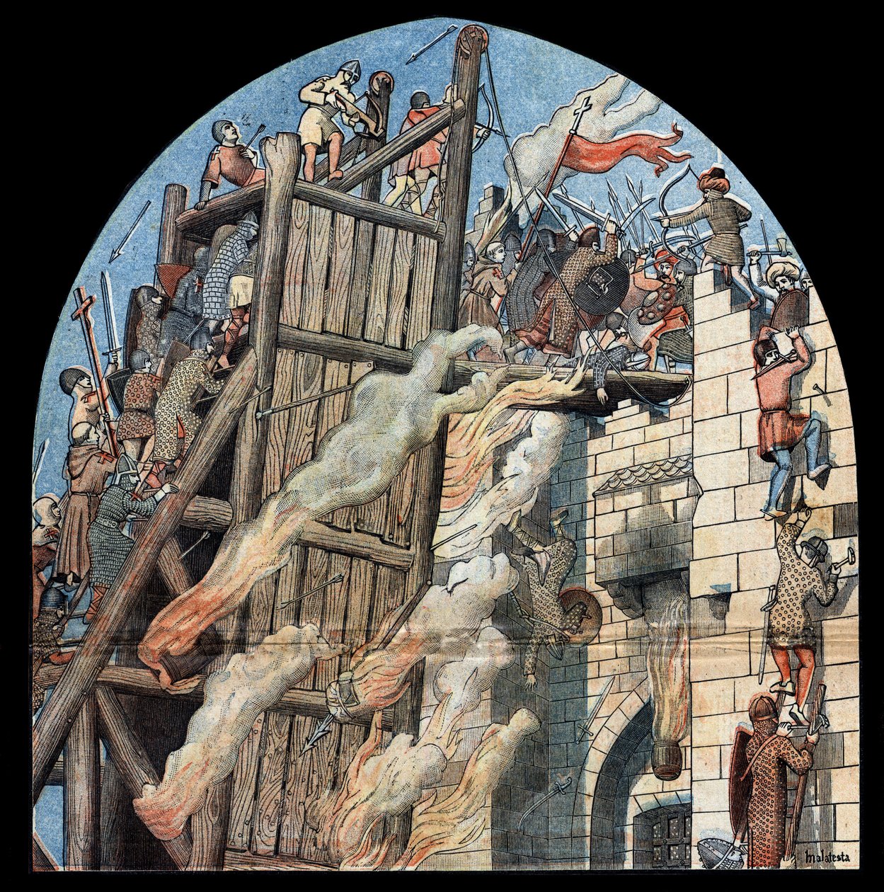 Erster Kreuzzug: die Belagerung und Eroberung Jerusalems durch die Kreuzfahrer unter der Führung von Gottfried von Bouillon (1058-1100) im Jahr 1099. von Unknown artist