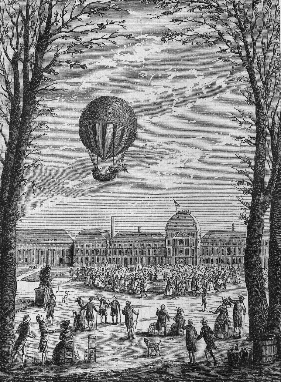 Erste Luftfahrt mit einem Wasserstoffgas-Aerostat von Charles und Robert, 1. Dezember von Unknown artist