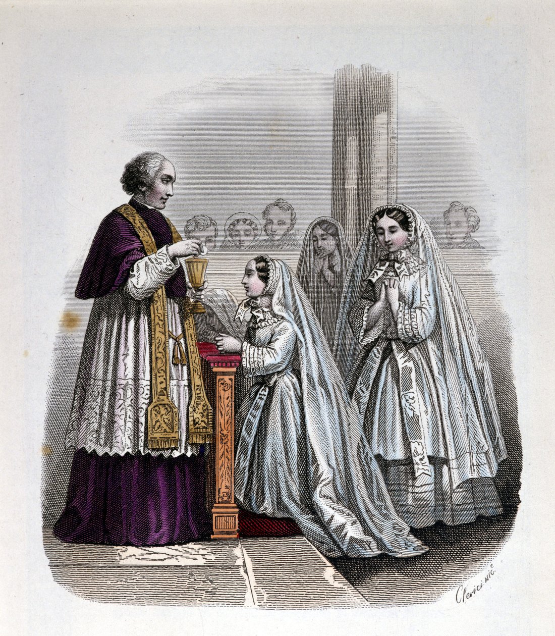 Erstkommunionsszene, Gravur von Unknown artist