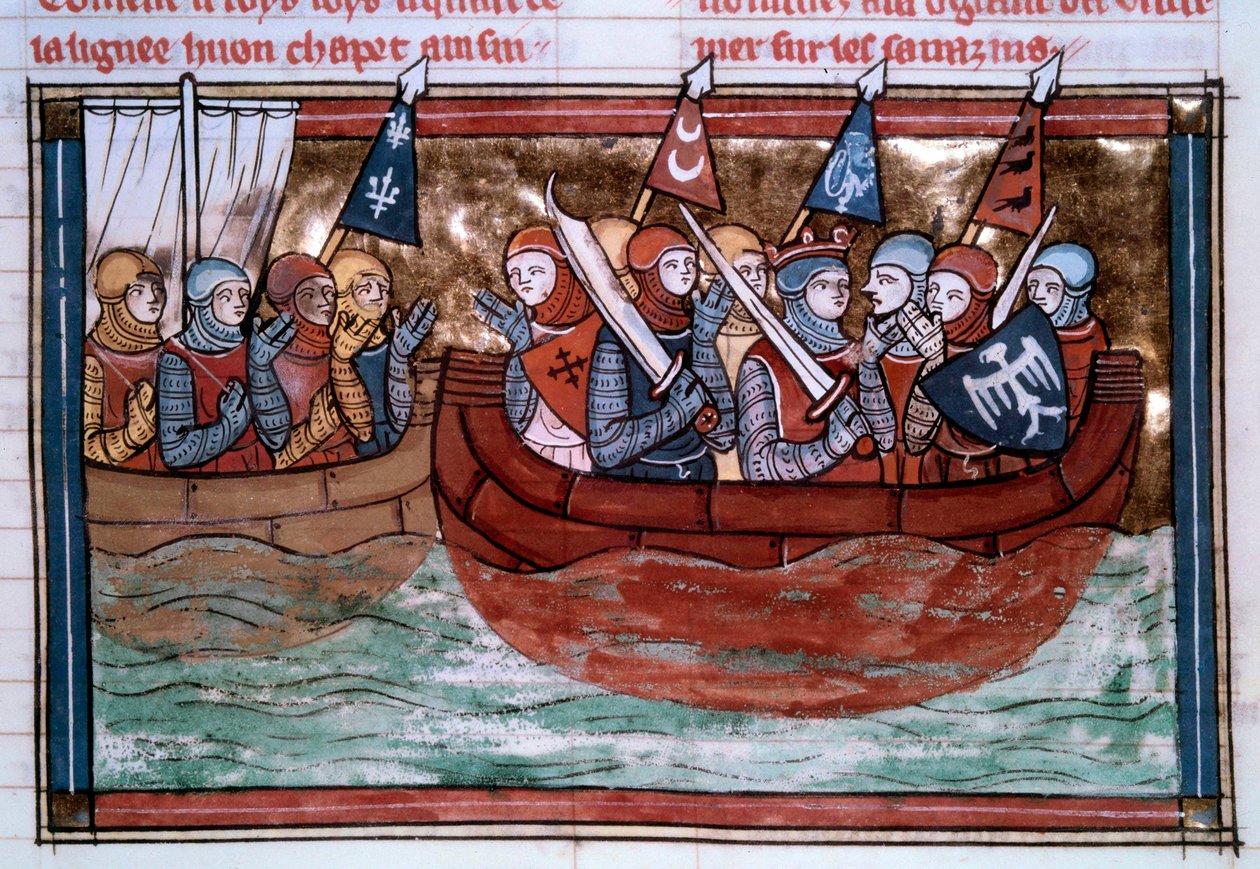 Erster Kreuzzug: Gottfried von Bouillon und die Kreuzfahrer segeln ins Heilige Land von Unknown artist