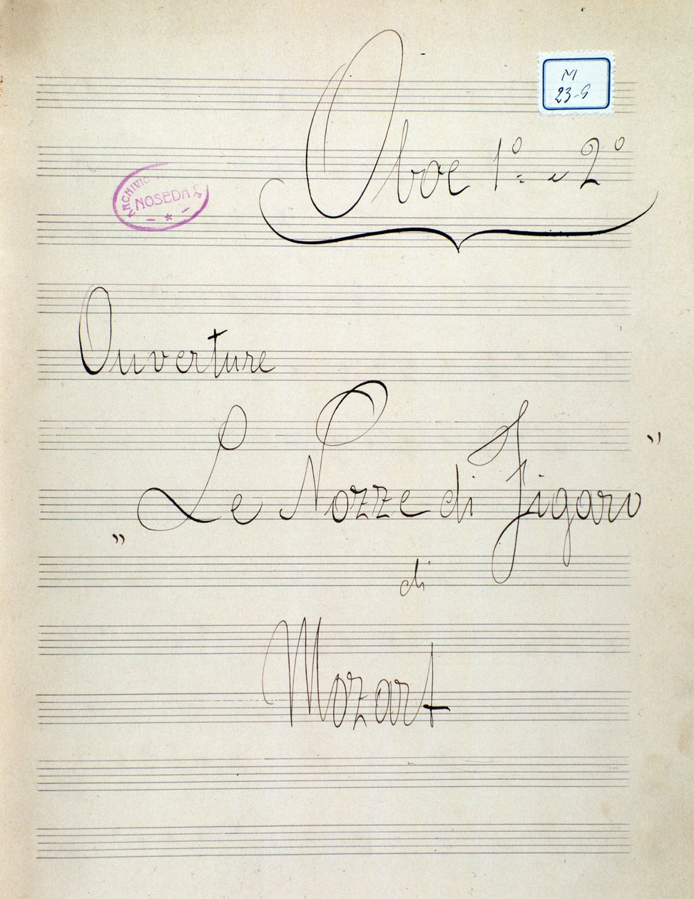 Erste Seite der Noten für Oboe von Le nozze di Figaro, Oper von Mozart (19. Jahrhundert) von Unknown artist