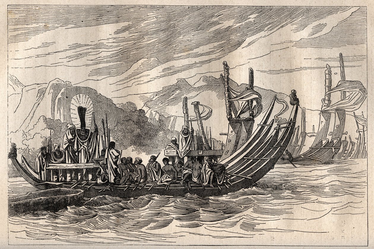 Erste Reise (1768-1771) von Kapitän James Cook (1728-1779): die Tahiti-Flotte versammelt sich in Oparee - Illustration aus „Die großen Seefahrer des 18. Jahrhunderts“ von Unknown artist