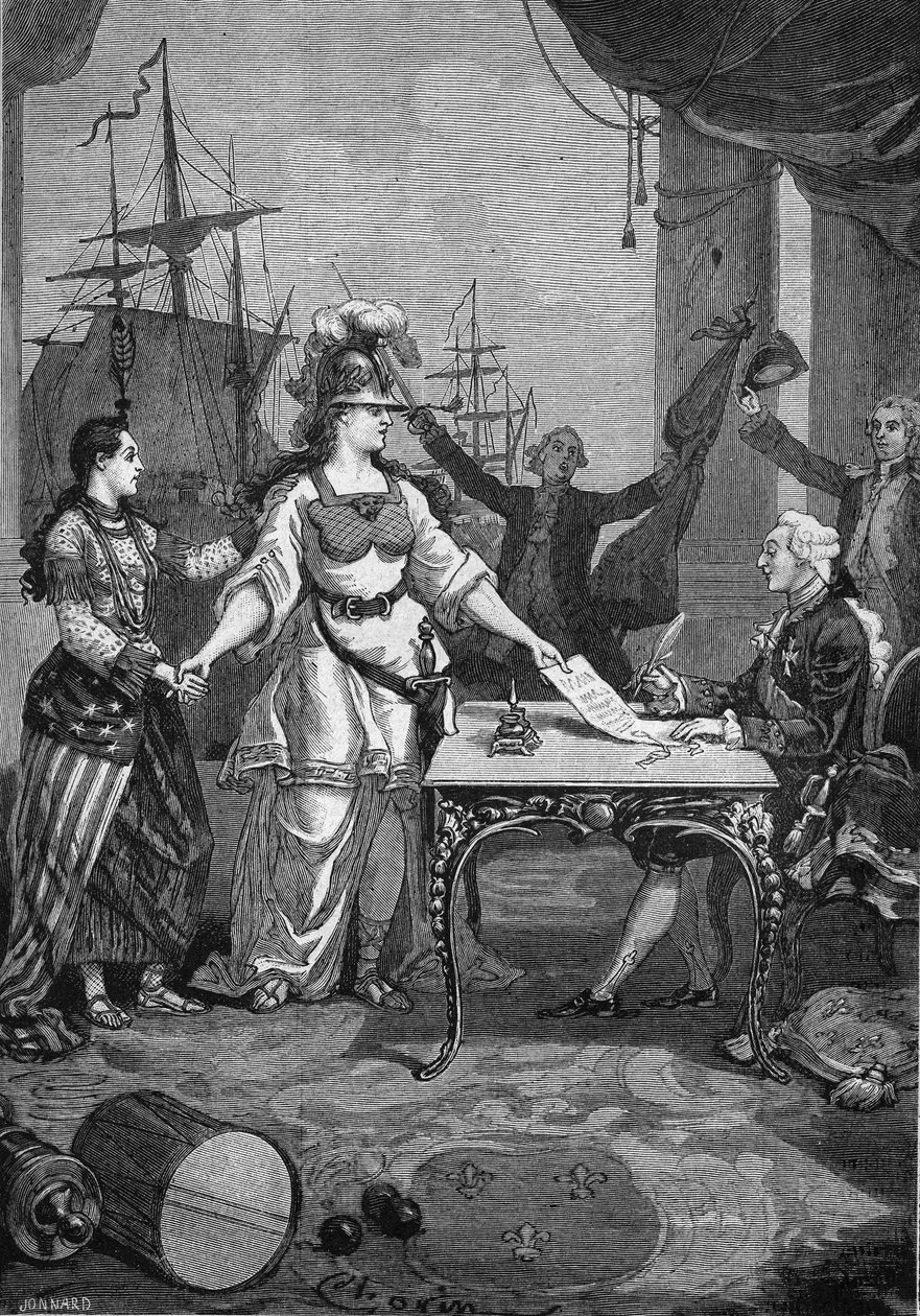 Frankreich verbündet - Der König (Louis XVI) musste nur unterschreiben: Am 6. Februar 1778 wurde der Freundschafts- und Handelsvertrag zwischen Frankreich und der rebellischen Kolonie Nordamerika unterzeichnet, der Frankreich verpflichtete, die Unabhängigk von Unknown artist