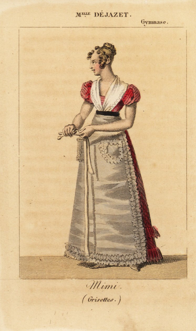 Französische Sopranistin Mlle Virginie Dejazet als Mimi im Einakter Grisettes von Scribe und Dupin am Gymnase-Dramatique von Unknown artist