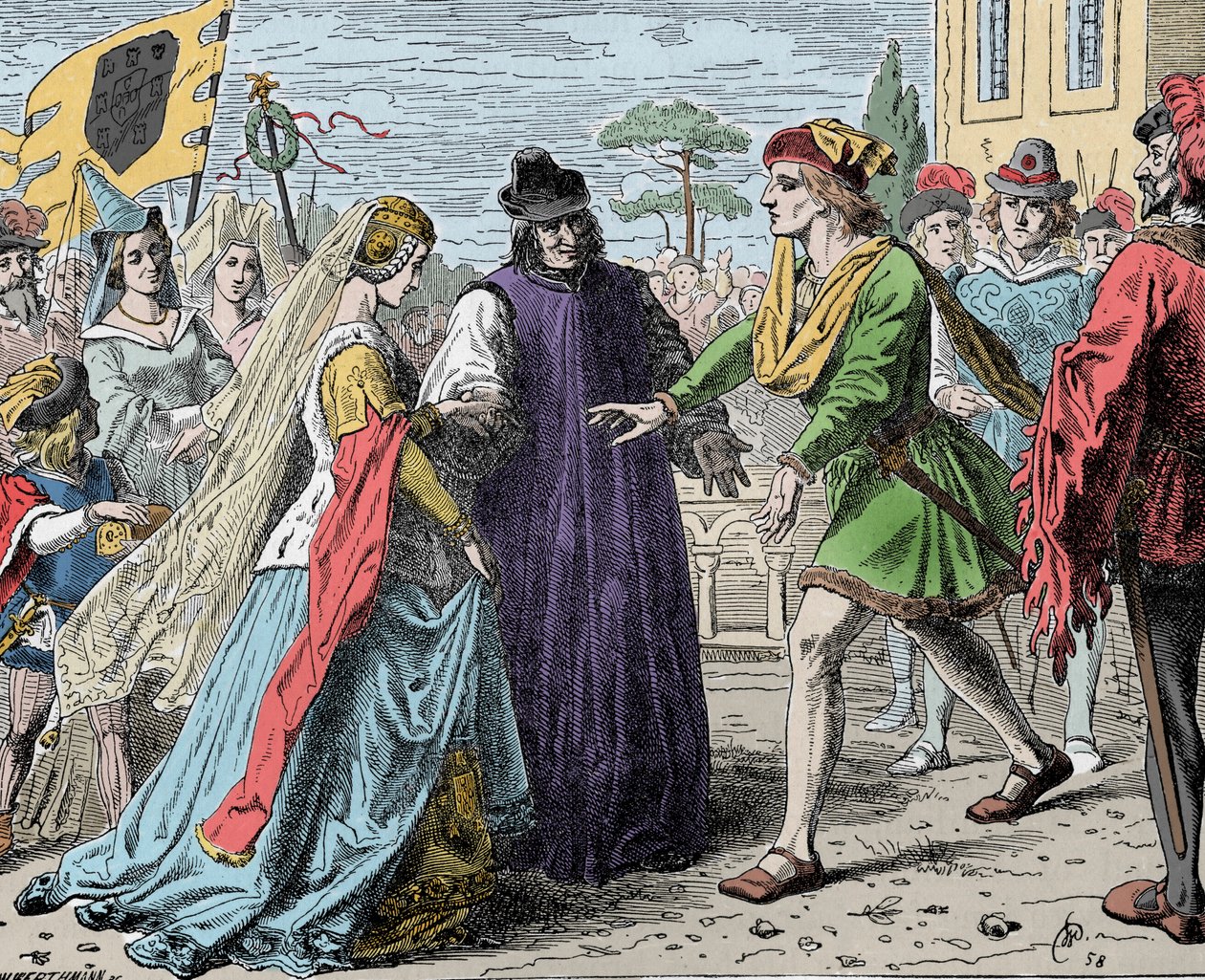 Friedrichs Empfang von Eleonore - Friedrich III. (Friedrich V. von Habsburg) (1415-1493), römischer Kaiser empfängt Eleonore von Portugal (1434-1467) von Unknown artist
