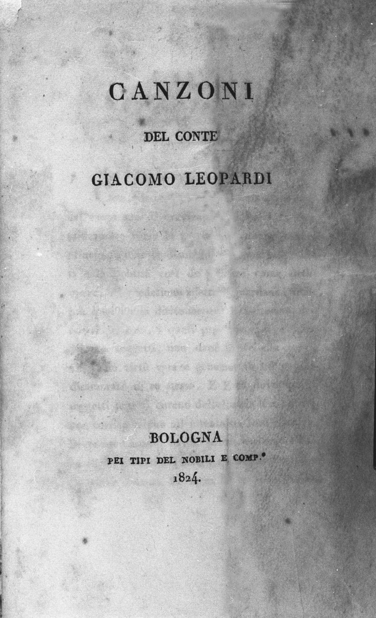 Frontispiz von „Canzoni“ (Gesänge) des italienischen Dichters Giacomo Leopardi, 1824 von Unknown artist