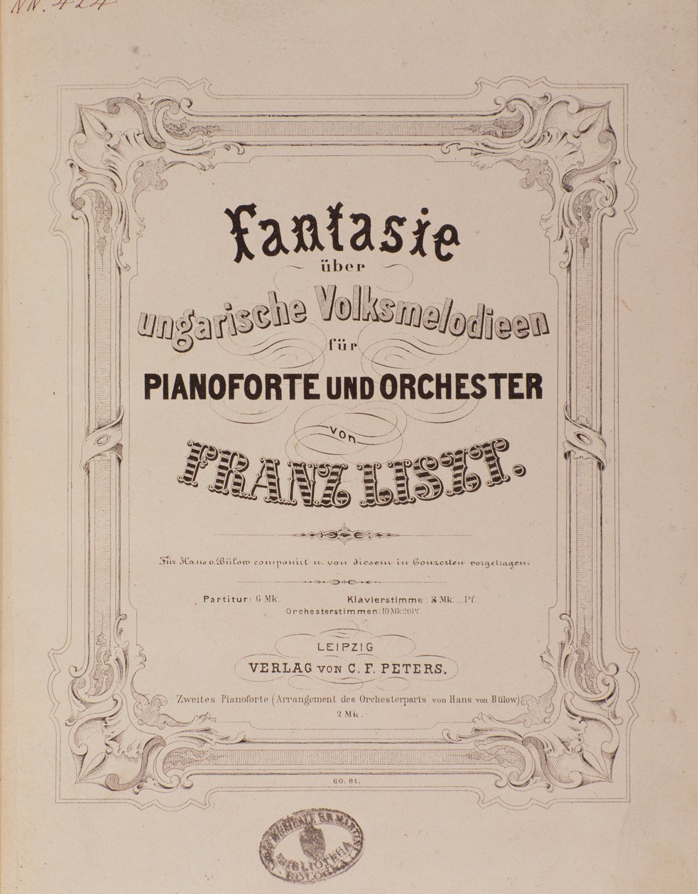 Frontispiz der Partitur 