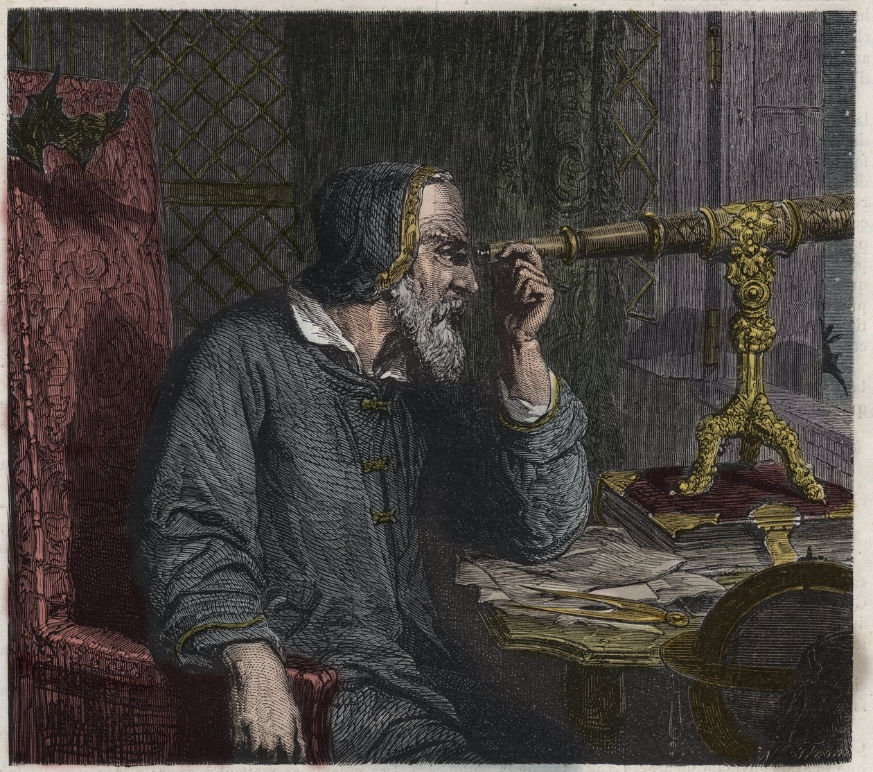 Galileo Galilei und sein Teleskop von Unknown artist