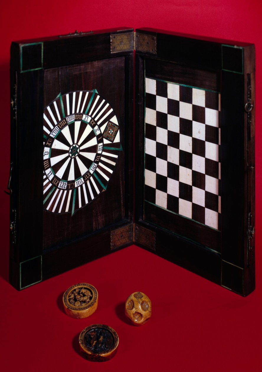 Spielbox aus Walnuss, Elfenbein und Ebenholz von Unknown artist