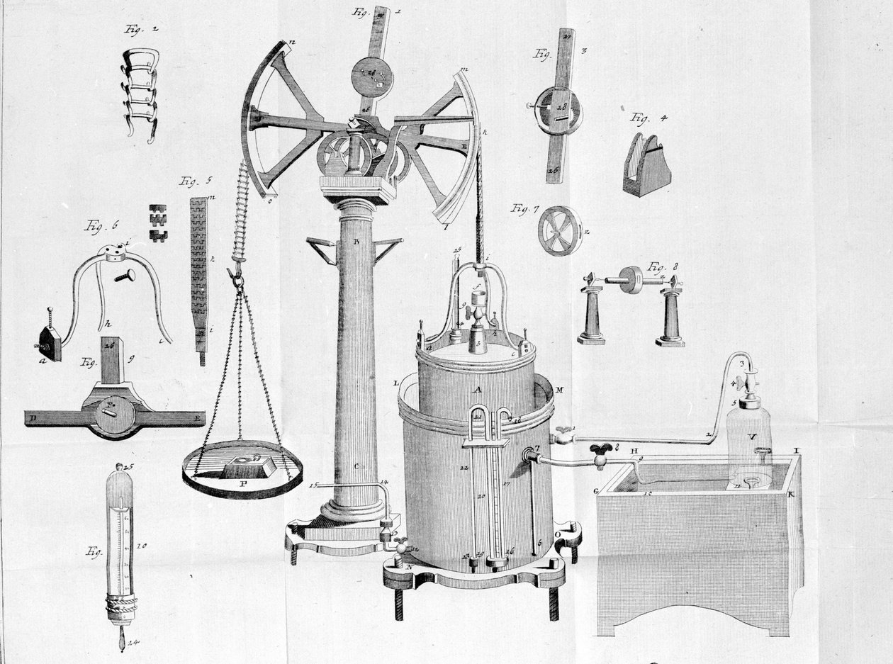 Gasometer von Lavoisier - in Opuscules physique et chimiques par Lavoisier von Unknown artist