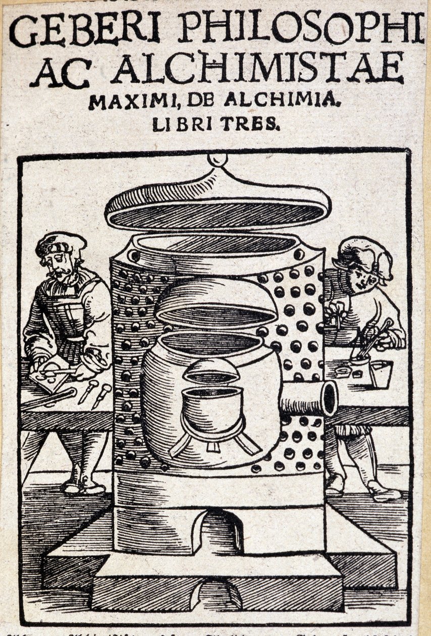 Geberi Philosophi ac Alchimistae Titelblatt eines Alchemie-Deals. Geber (ca. 721-ca. 815), arabischer Alchemist von Unknown artist