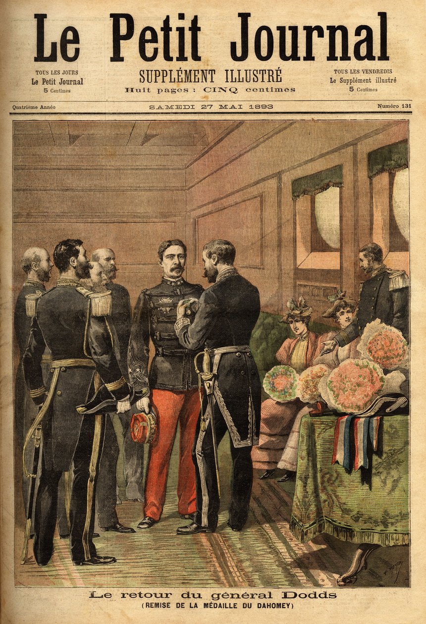 General Alfred Dodds (1842-1922), nach seinen Einsätzen in Indochina und der Befriedung Senegals führte er die Dahomey-Kampagne und erhielt die Dahomey-Medaille, überreicht vom Generalbevollmächtigten der Marine Hanes. Sammlung Selva von Unknown artist
