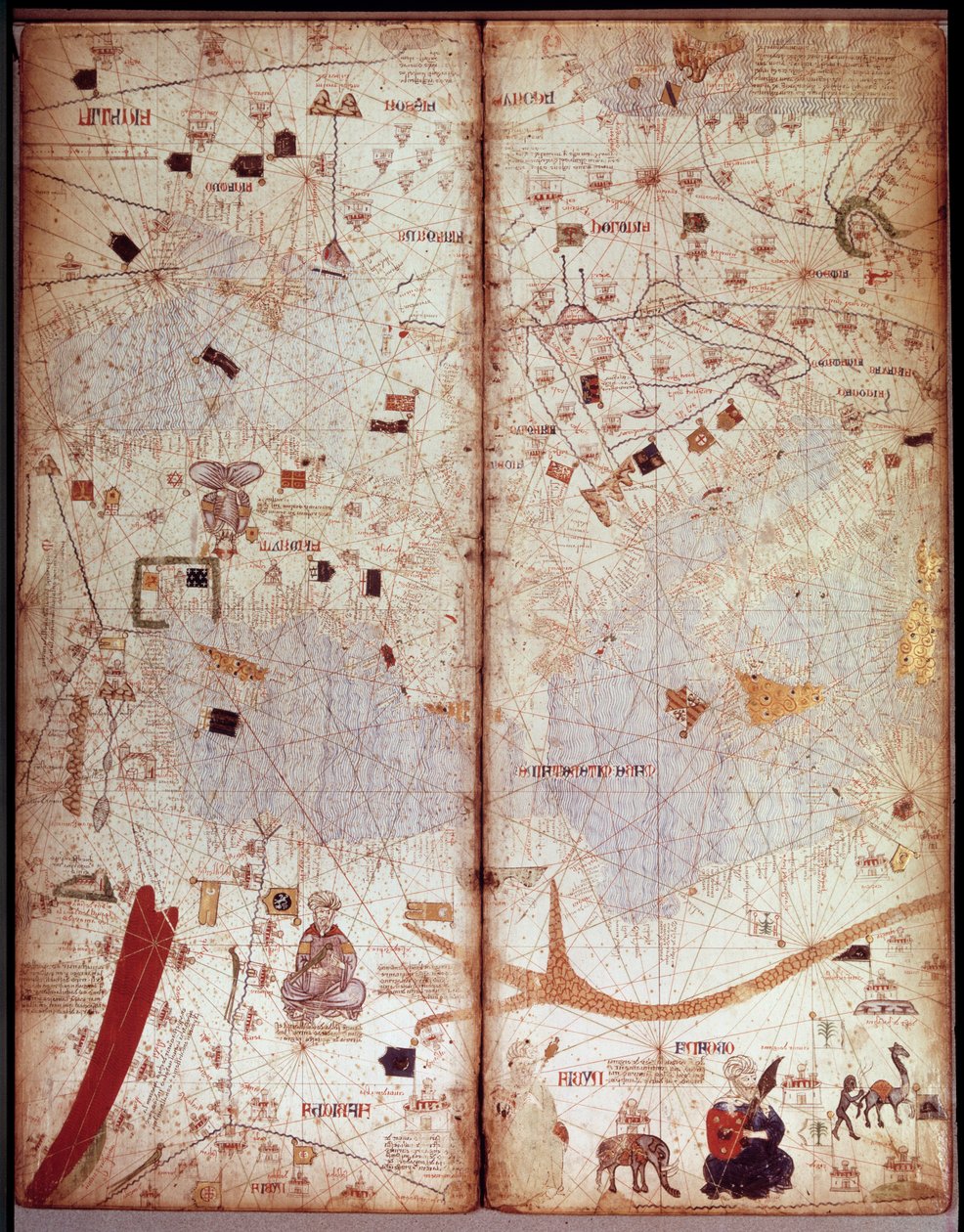Geografische Karte des Mittelmeers. Katalanischer Atlas (Katalanische Karte) (Spanien). Manuskript von 1375 (Folio 4) von Abraham Cresques. BN, Paris von Unknown artist