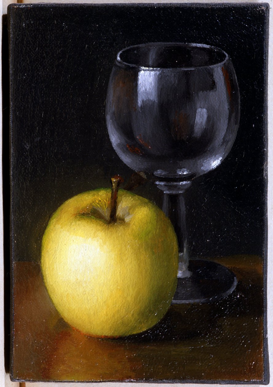 Glas und gelber Apfel - Stillleben von Unknown artist