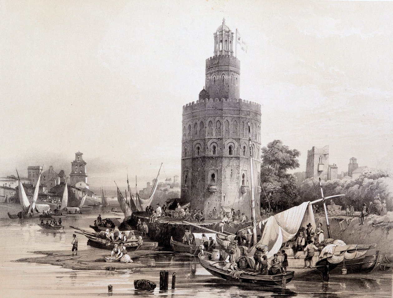 Goldener Turm, Sevilla, "Künstlerisches und monumentales Spanien berühmter Orte und Denkmäler Spaniens" von Don Genaro Perez de Villa von Unknown artist
