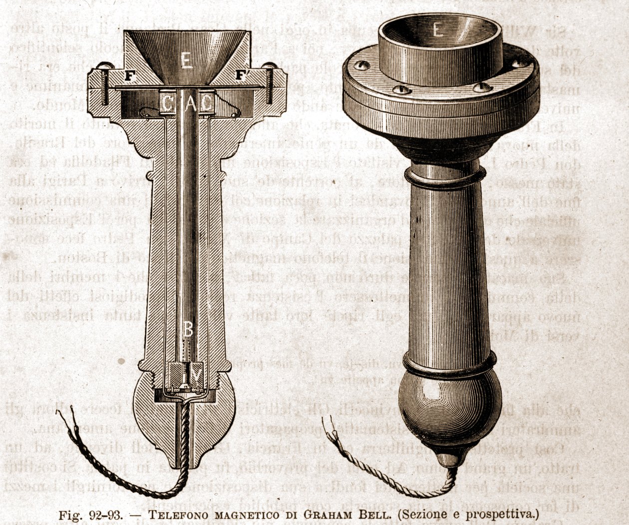 Graham Bells Magnettelefon (Schnitt). 19. Jahrhundert (Gravur) von Unknown artist