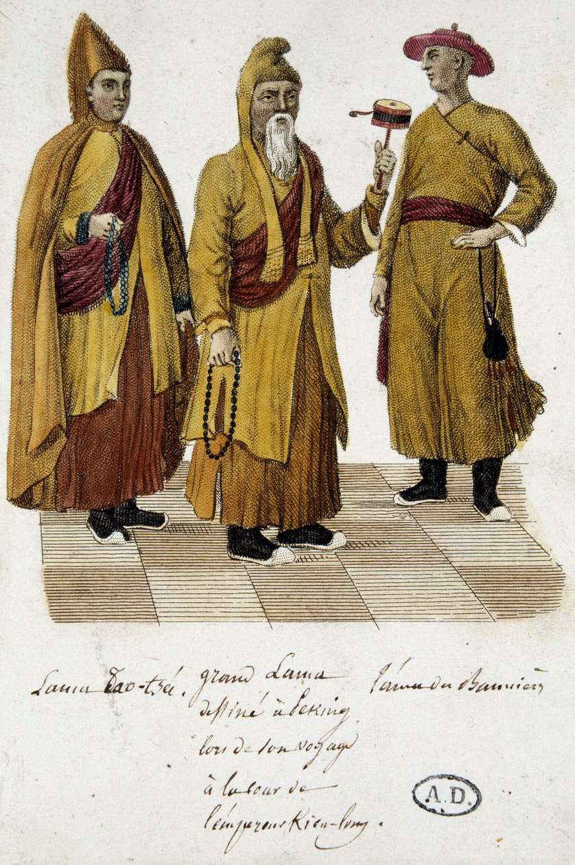 Großer Lama und Lama Lao-Tseu (?) besuchen den Hof von Peking - Gravur von Unknown artist