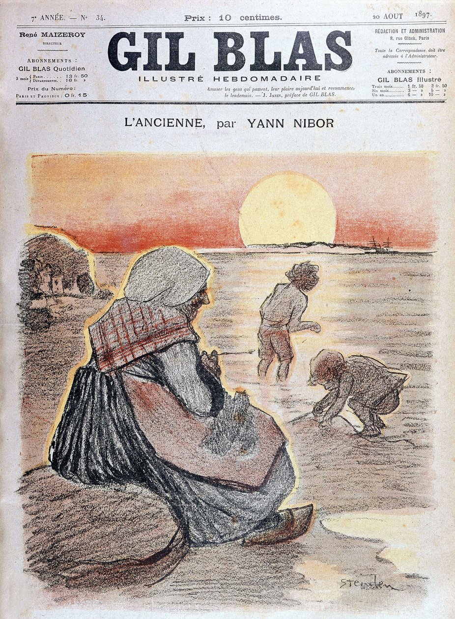 Großmutter und Kinder im Sonnenuntergang, „Gil Blas“ 20. August von Unknown artist