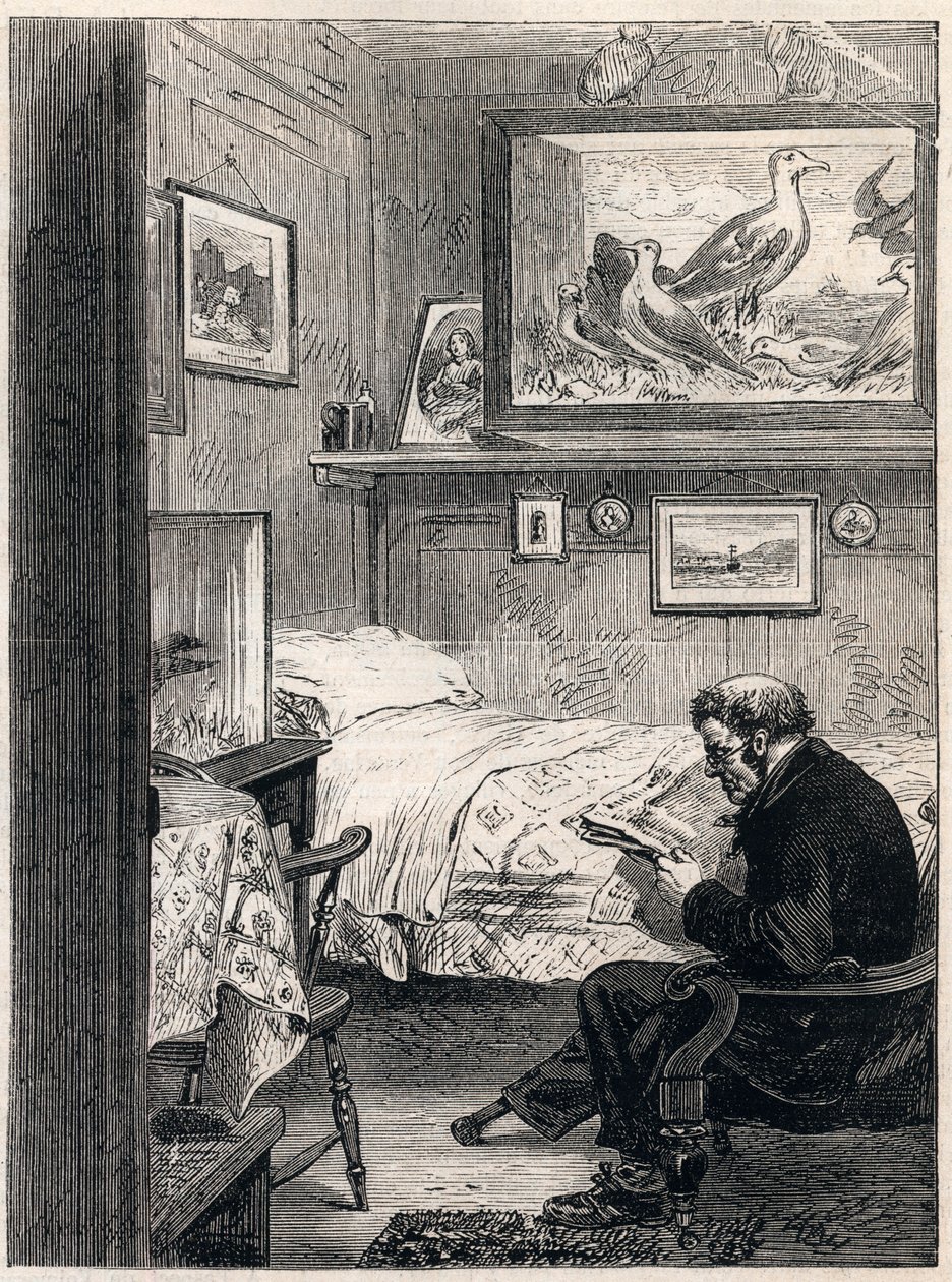 Greenwich Hospital Kabine Royal Charles Ward - Gravur von 1865 eines Marinepensionärs in seinen Ruhestandsquartieren (Greenwich Hospital) von Unknown artist