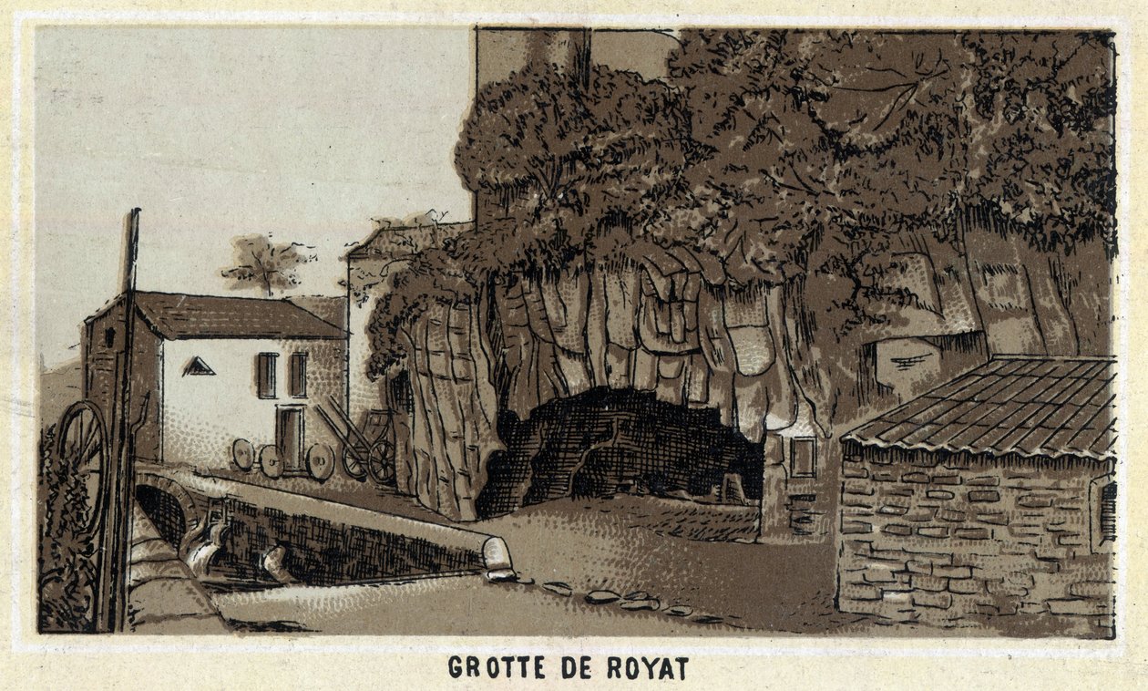 Grotte von Royat (Puy-de-Dome und die Region Auvergne). Chromolithographie aus dem späten 19. Jahrhundert von Unknown artist