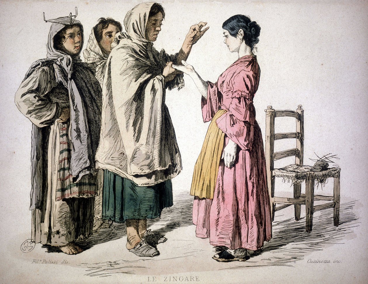 Zigeunerin liest aus der Hand - in „Sitten des Königreichs Neapel“ von De Bourcard von Unknown artist