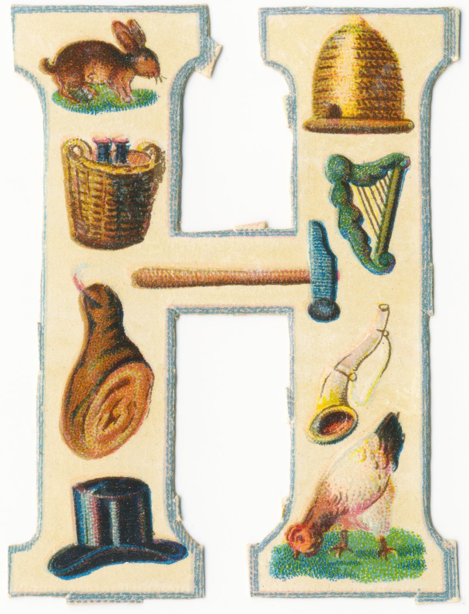 H: Hase, Bienenstock, Erntekorb, Harfe, Hammer, Schinken, Horn, Hut, Henne von Unknown artist