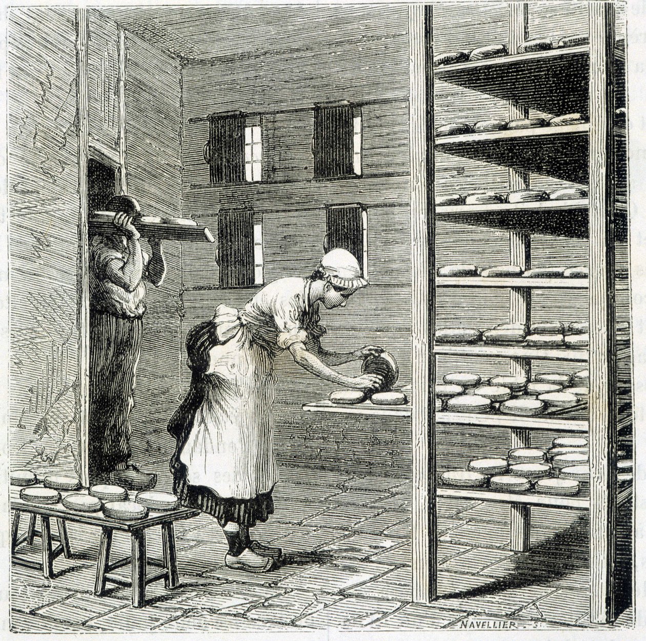 Haloir (oder Trockner) für die Herstellung von Camembert-Käse - in „Die Wunder der Industrie“ von Louis Figuier von Unknown artist