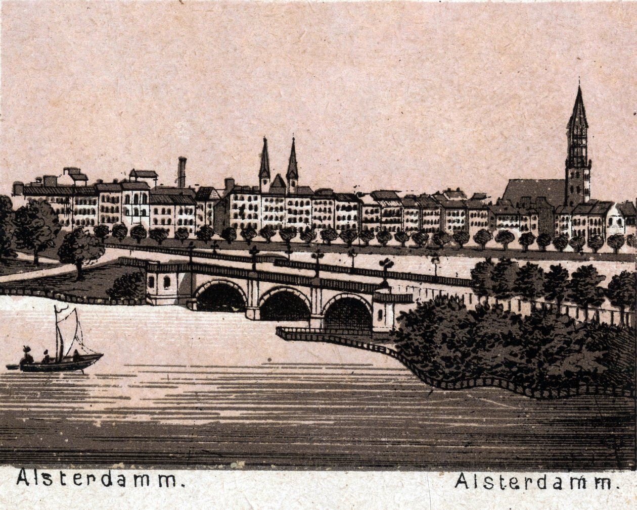 Hamburg, Deutschland: Blick auf den Alsterdamm. in „Die Welt illustriert 168 Ansichten“. Undatiert (spätes 19. Jahrhundert) von Unknown artist