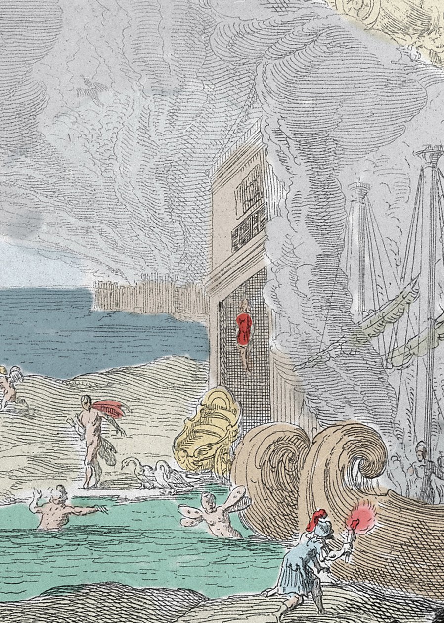 Gehängter Iphis von Anaxarete zurückgewiesen. (Detail) Illustration aus Buch XIV der „Metamorphosen“ von Ovid. Gravur 1637 von Unknown artist