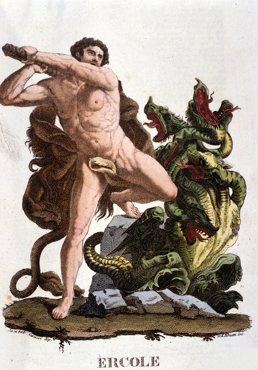 Herkules besiegt die Hydra von Lerna - Gravur von Unknown artist