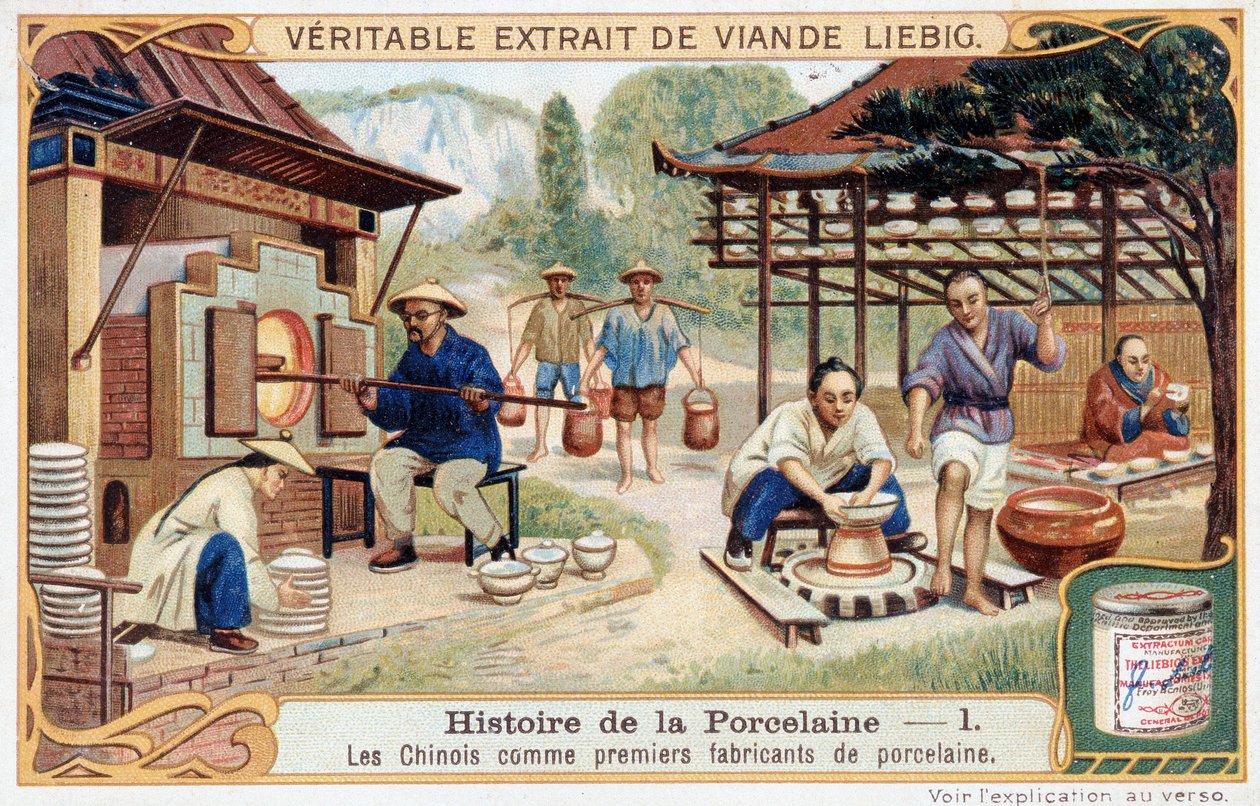 Geschichte des Porzellans: die Chinesen als erste Hersteller von Porzellan - Liebig Chromolithographie von Unknown artist