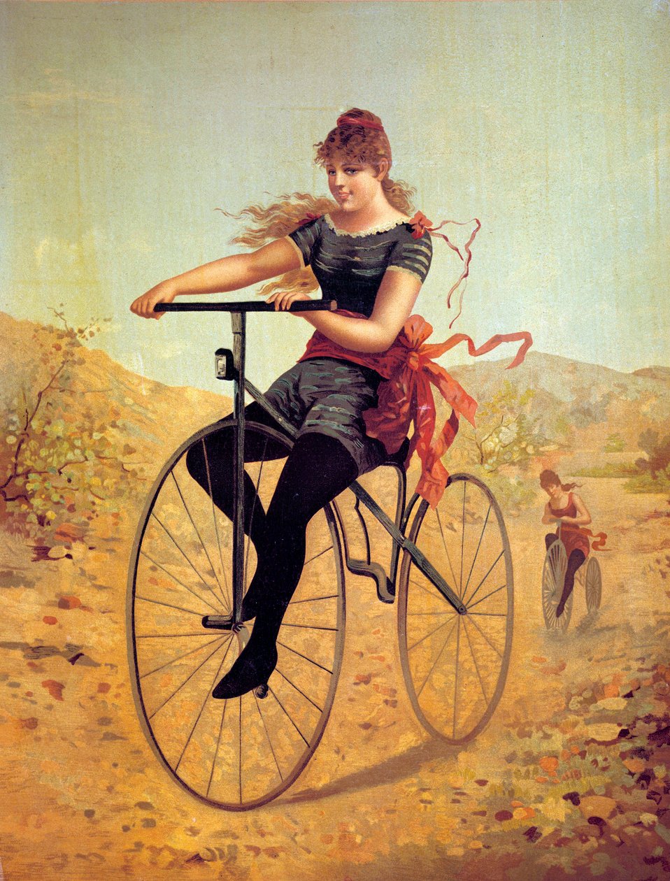 Geschichte des Fahrrads: Velocipedist oder eine Frau tritt in die Pedale eines Fahrrads von Unknown artist