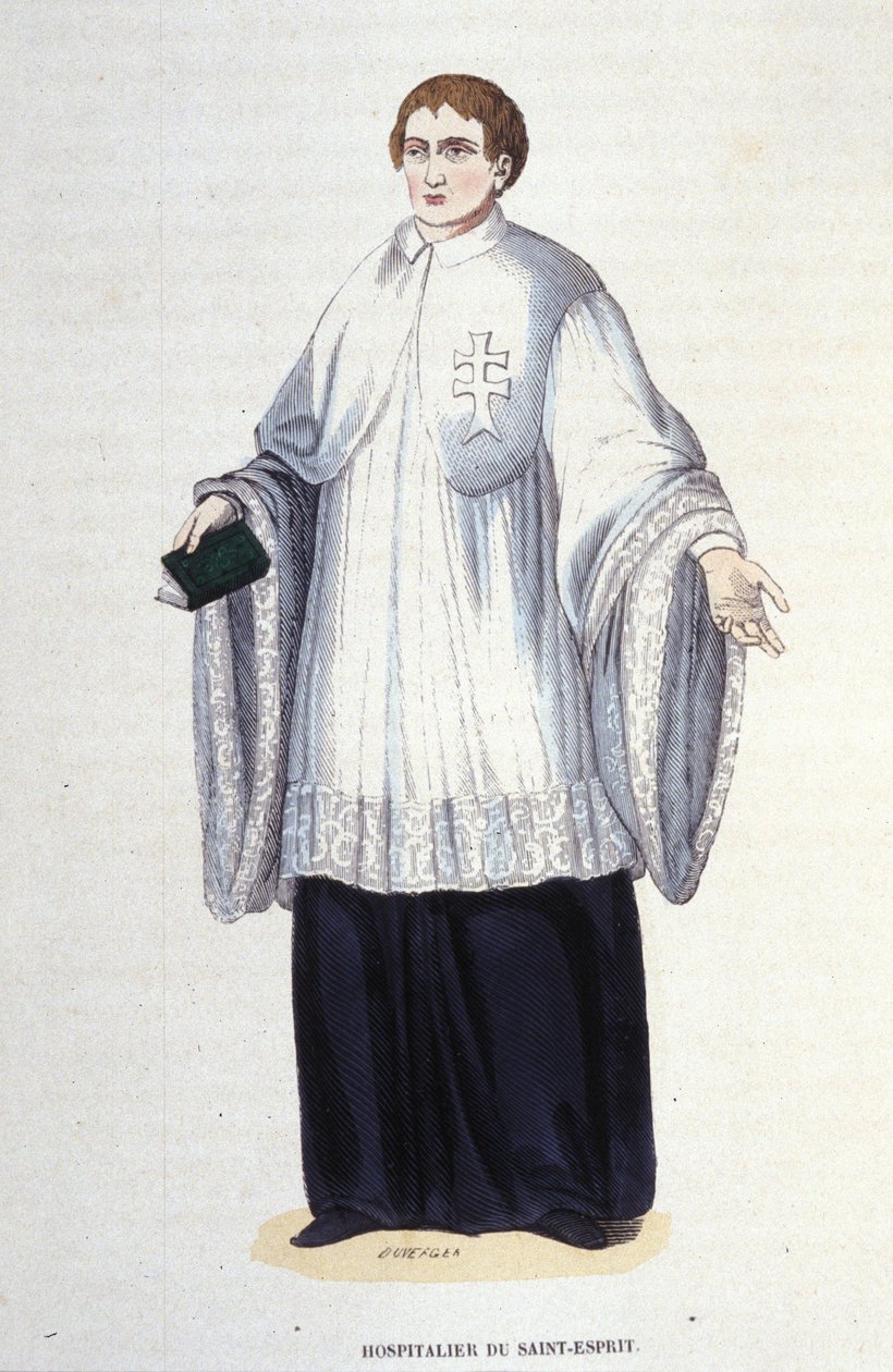 Hospitaliter des Militär- und Religionsordens vom Heiligen Geist, gegründet von Heinrich III. im Jahr 1578. Gravur aus dem 19. Jahrhundert, private Sammlung, Mailand. von Unknown artist
