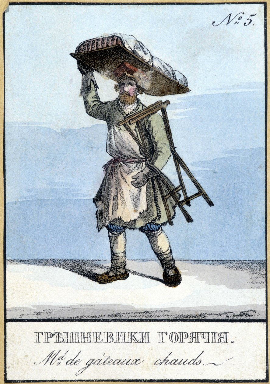 Verkäufer von heißen Kuchen in Russland im 19. Jahrhundert. Illustration aus dem 19. Jahrhundert. von Unknown artist