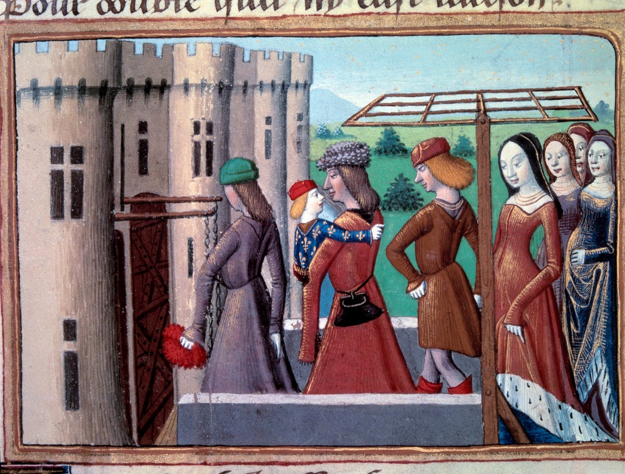 Hundertjähriger Krieg: Der Dauphin und zukünftige König Karl VII. kehrt nach Paris zurück, nachdem er während des Bürgerkriegs zwischen Armagnacs und Burgundern am 29.05.1418 nach Bourges geflohen war. Juni 1418. Miniatur aus 