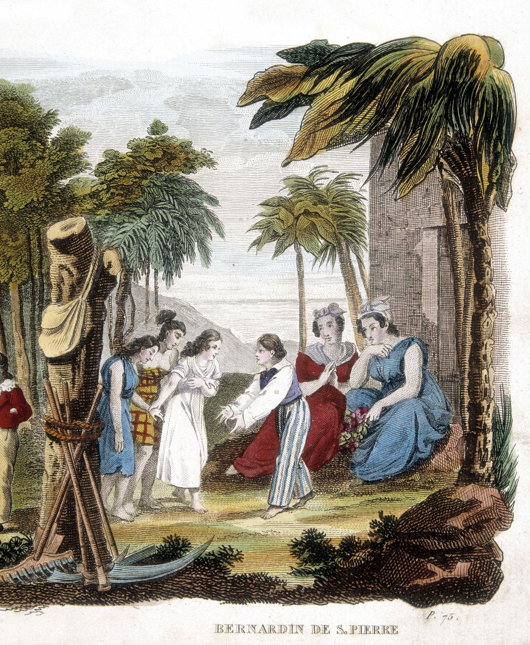 Illustration von „Paul und Virginie“ von Bernardin de Saint Pierre (1737-1814). Gravur des 19. Jahrhunderts. von Unknown artist