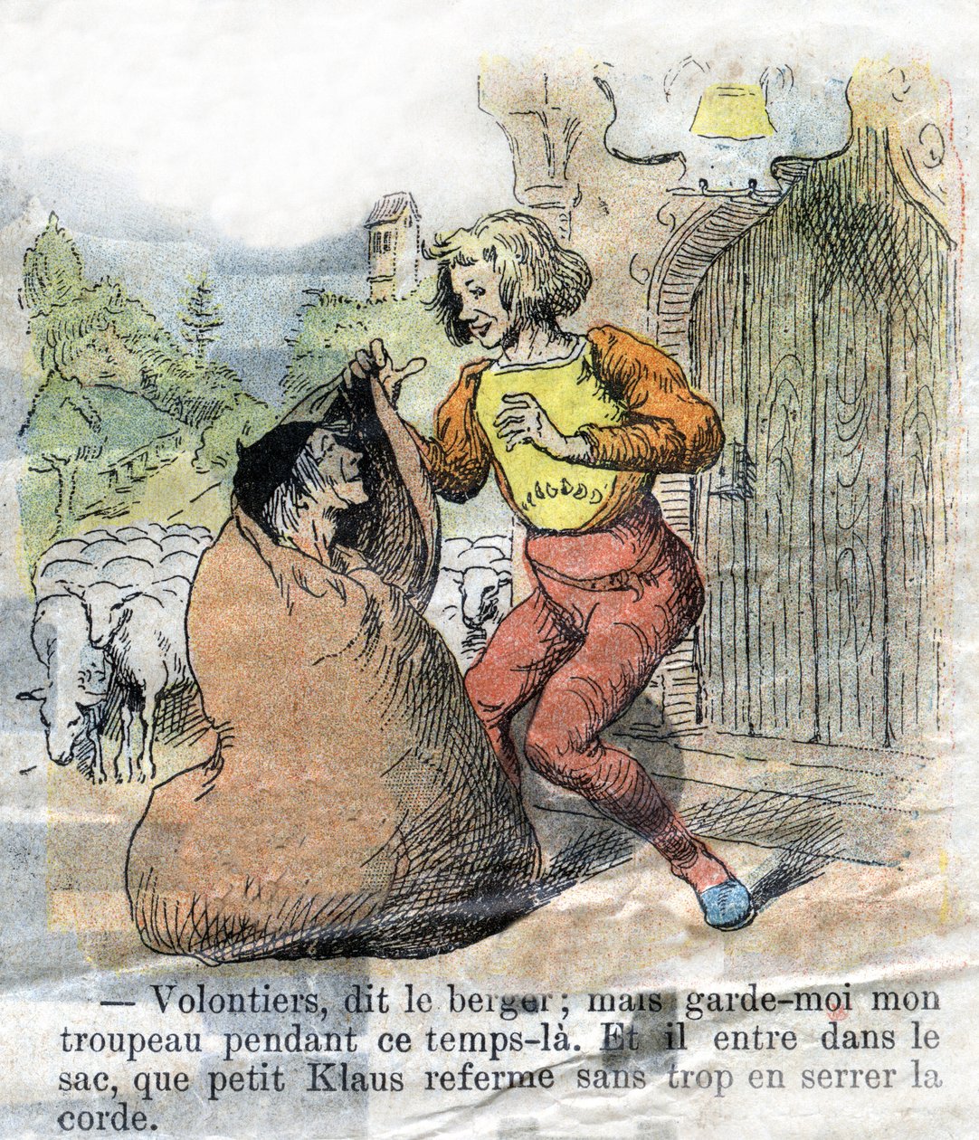 Illustration aus dem späten 19. Jahrhundert für das Märchen von Hans Christian Andersen (1805-1875) „Groß Klaus und Klein Klaus“. Private Sammlung. von Unknown artist