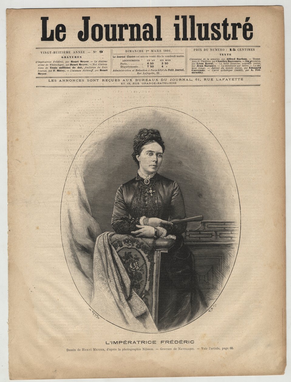 Victoria von Großbritannien (1840-1901) Victoria Adelaide Marie Louise von Großbritannien, Königliche Prinzessin von Großbritannien und Irland - Victoria, Kronprinzessin (Kaiserin Friedrich) - Titelblatt von „The Illustrous Journal“ vom März 1894 von Unknown artist