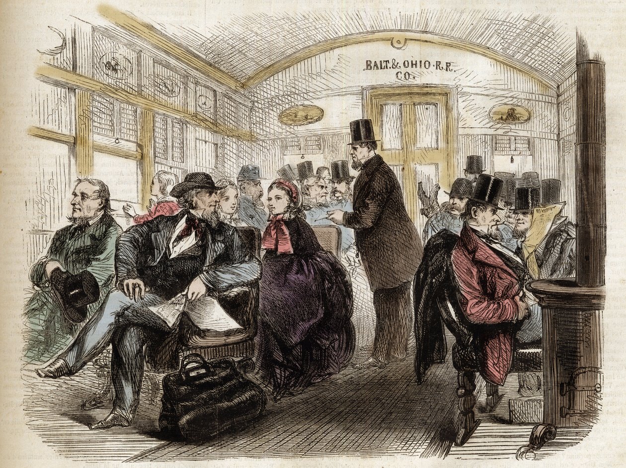 Innenansicht eines Wagens der Baltimore & Ohio Railroad, USA - 1861 - Innenansicht eines amerikanischen Wagens im Jahr 1860 von Unknown artist