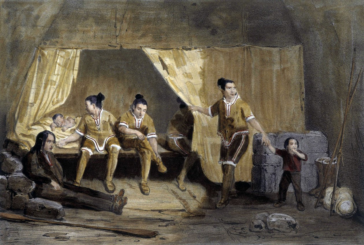Innenansicht einer Eskimo-Box, Frederikshaab, Grönland - Lithografie von Unknown artist