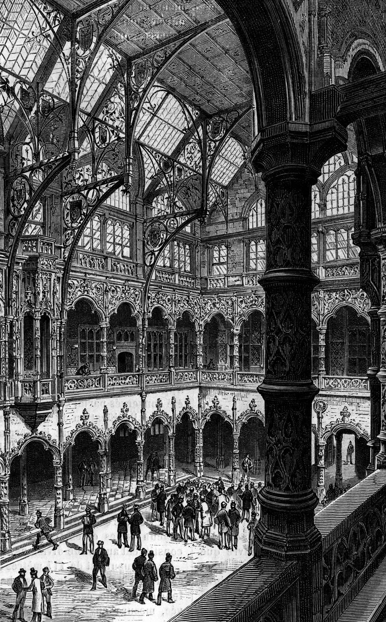 Innere Ansicht der Antwerpener Börse im 19. Jahrhundert. Gravur in „Le journal de la jeunesse“ von Unknown artist