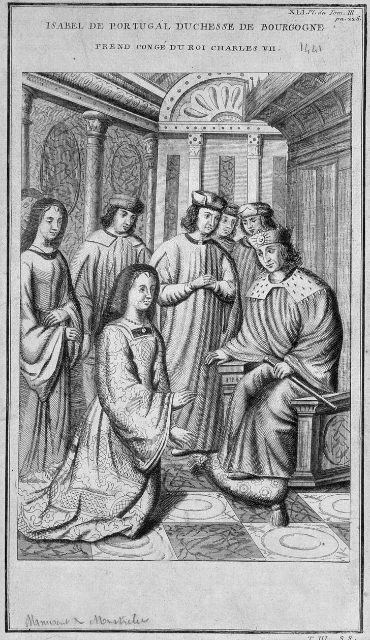 Isabella von Portugal (1397-1472), Herzogin von Burgund, verabschiedet sich von König Karl VII. von Unknown artist