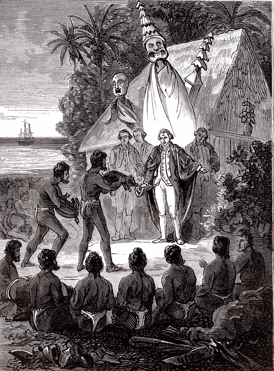 James Cook mit den Eingeborenen der Insel Sandwich von Unknown artist