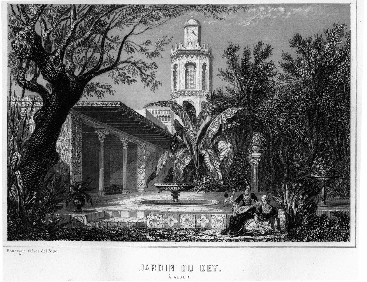 Jardin du dey in Algier, gelegen im befestigten Bereich der Kasbah (Casbah), Hauptresidenz des Generalobersten der französischen Armee im Jahr 1830 - In „L