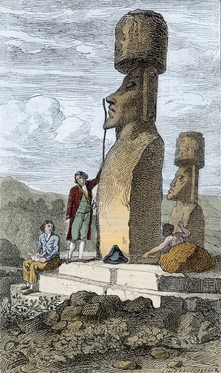 Jean-Francois Galaup, Comte de La Perouse, englischer Navigator und Entdecker, auf der Osterinsel während seiner Asienreise von Unknown artist
