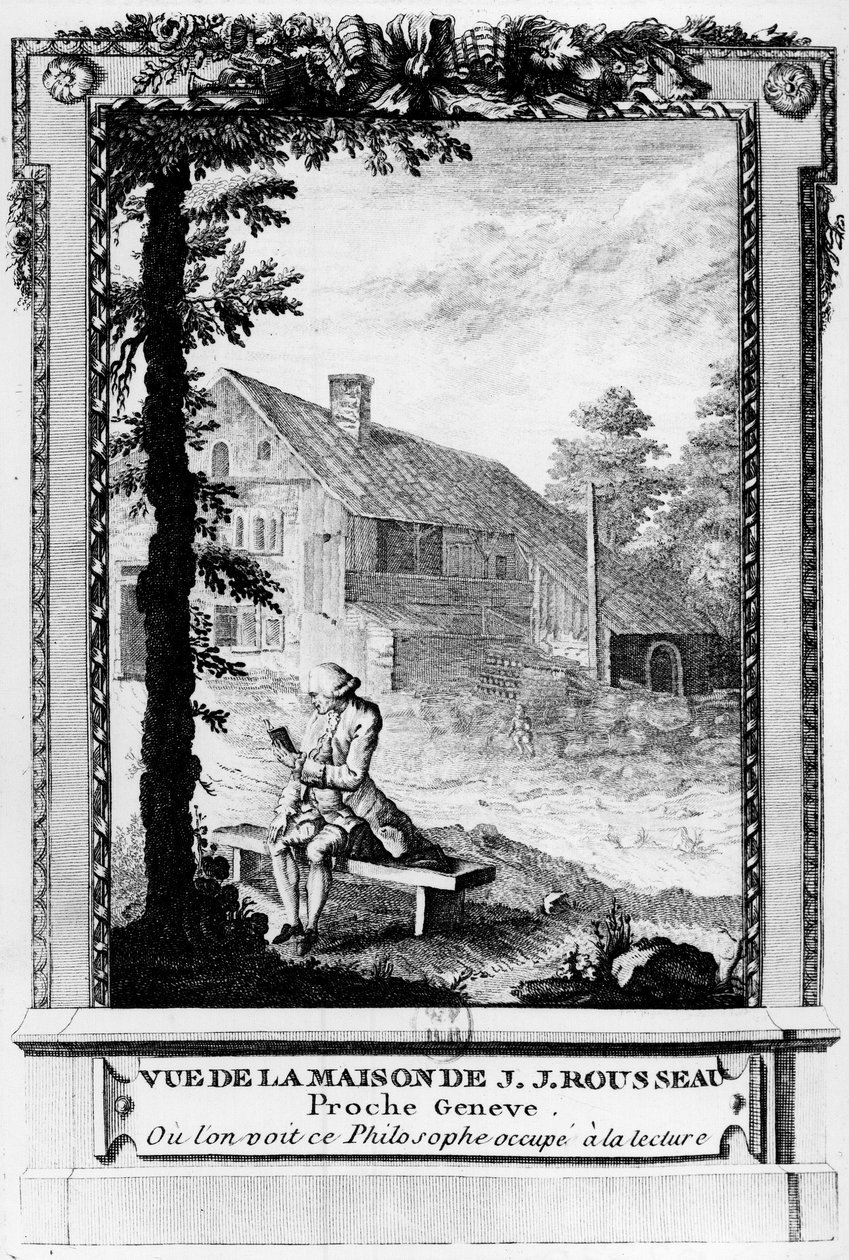 Jean Jacques Rousseau (1712-1778), französischsprachiger Genfer Schriftsteller und Philosoph; gesehen von seinem Haus (in der Nähe von Genf) von Unknown artist